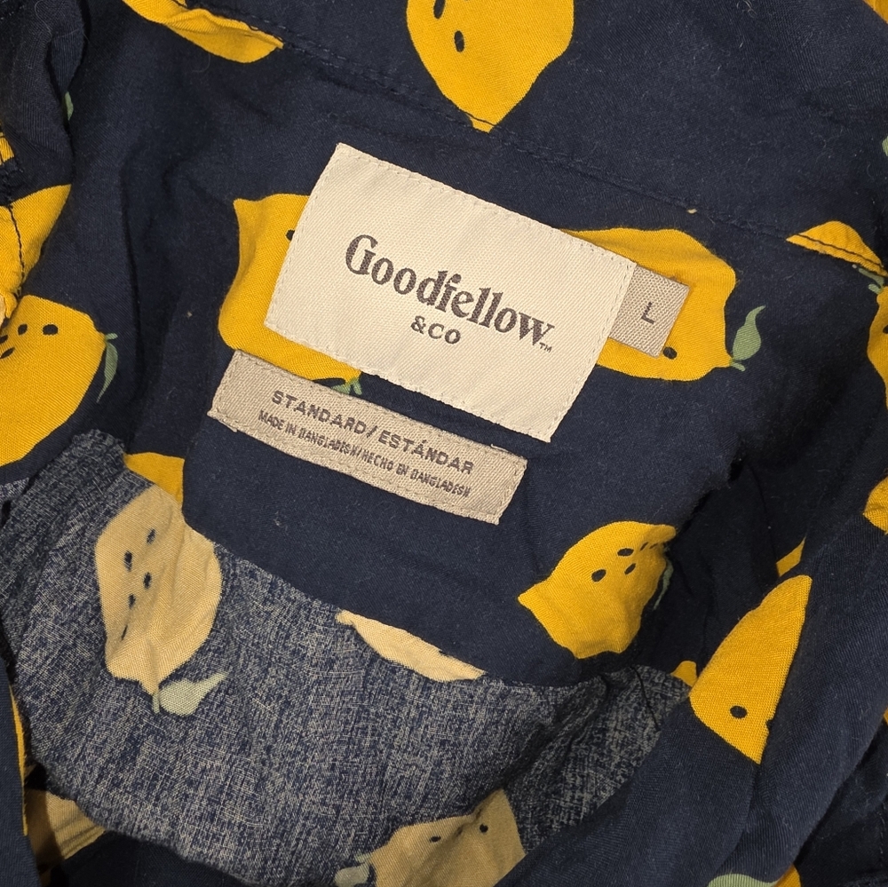 Goodfellow & Co Navy Lemon Print Men's Button Down Shirt Size Large BY-2988 - Picture 8 of 8